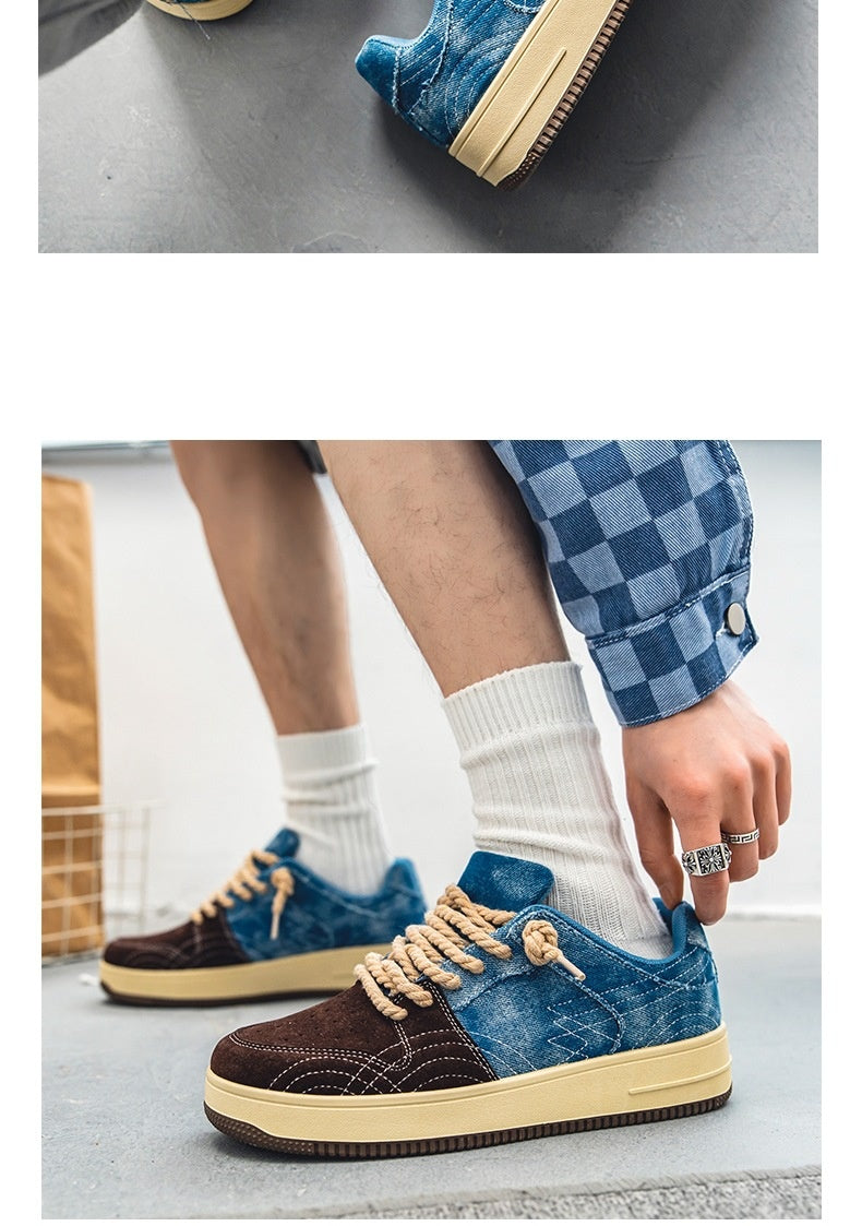 Zapatos de patineta planos con cordones para hombre de mezclilla de ocio