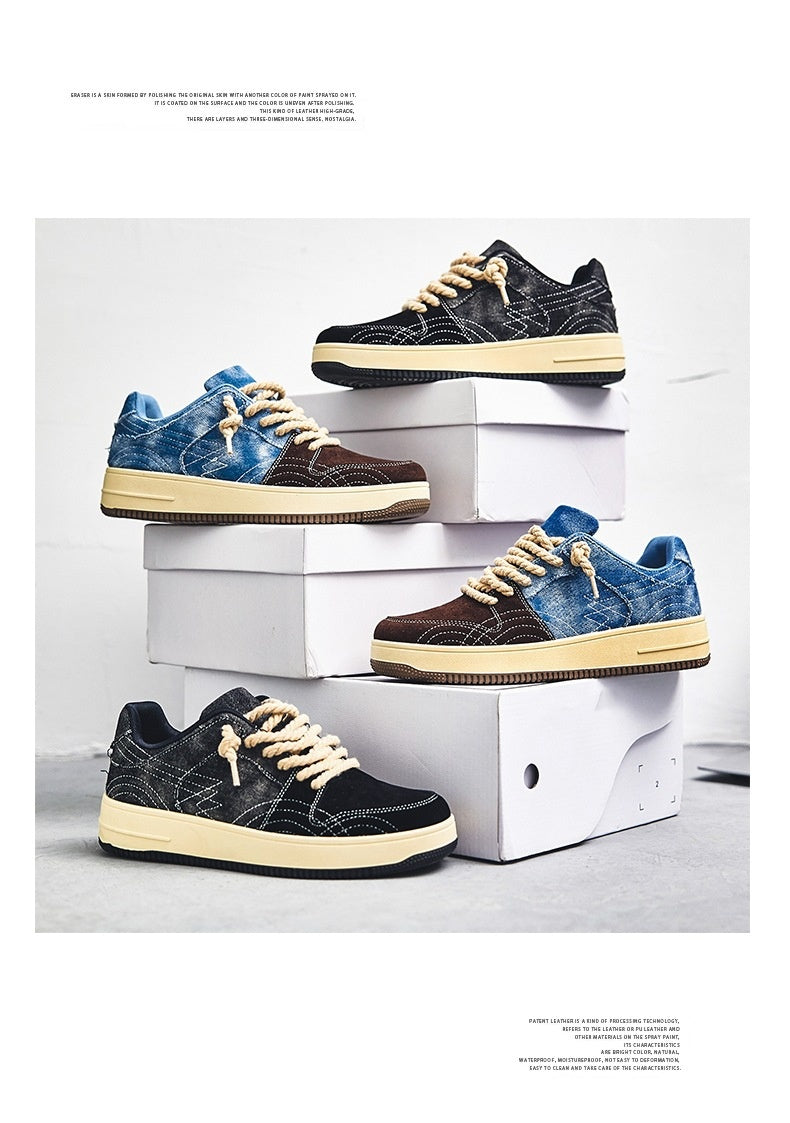 Zapatos de patineta planos con cordones para hombre de mezclilla de ocio