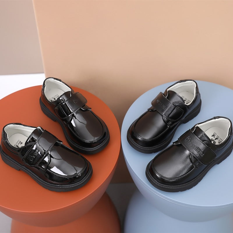 Black Leather Shoes With Shiny Mirror And Round Toe