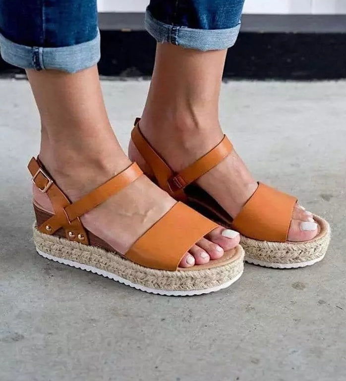 Sandalias de tacón de cuerda de cáñamo