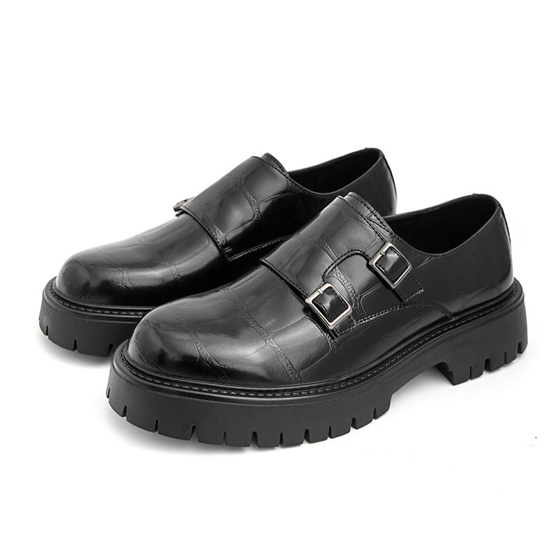 Zapatos de cuero mocasines sin cordones de suela gruesa con hebilla de herradura para hombre