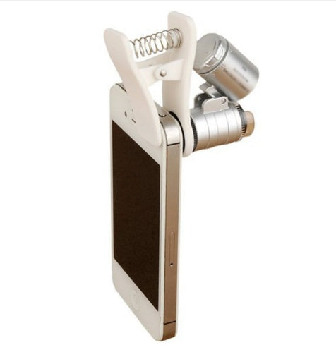 Compatible con Apple, 60X microscopio universal para teléfono móvil, lente macro, zoom óptico, lupa, clip de microcámara, lentes LED para iPhone SE 5S 6S Plus