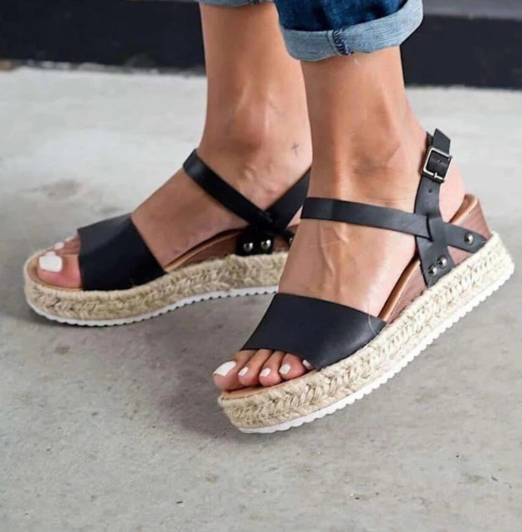 Sandalias de tacón de cuerda de cáñamo