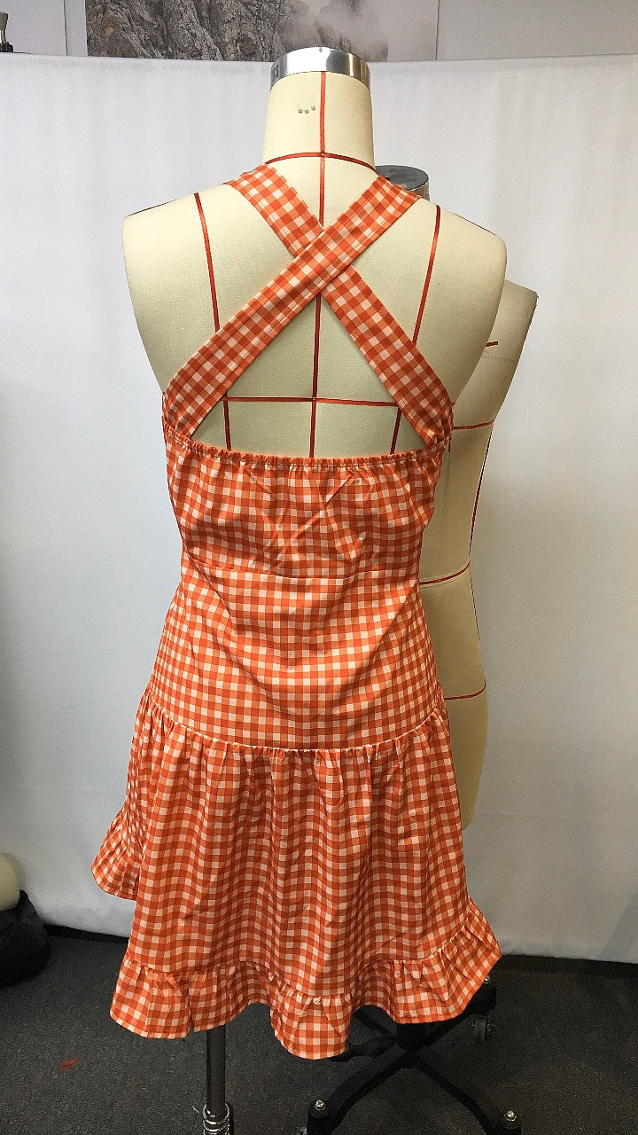 Minivestido informal a cuadros estilo vaquero retro del Oeste