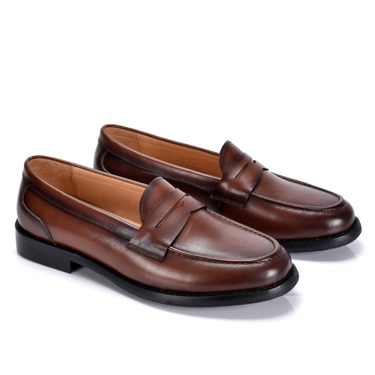 Mocasines para hombre estilo británico vintage sin cordones de corte bajo