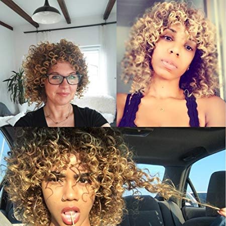 Peluca rizada corta de cabello sintético a la moda