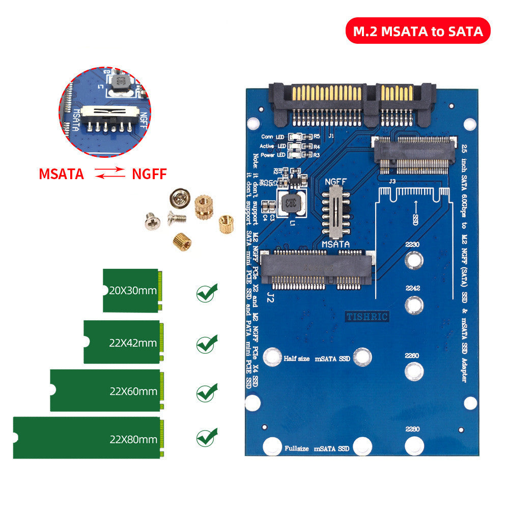 Tarjeta Adaptadora de Conversión SATA3 a M2 NGFF MSATA SSD Placa Conmutadora