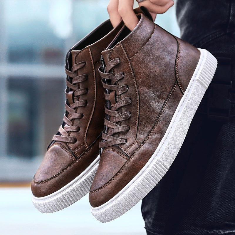 Zapatillas altas coreanas de cuero casual