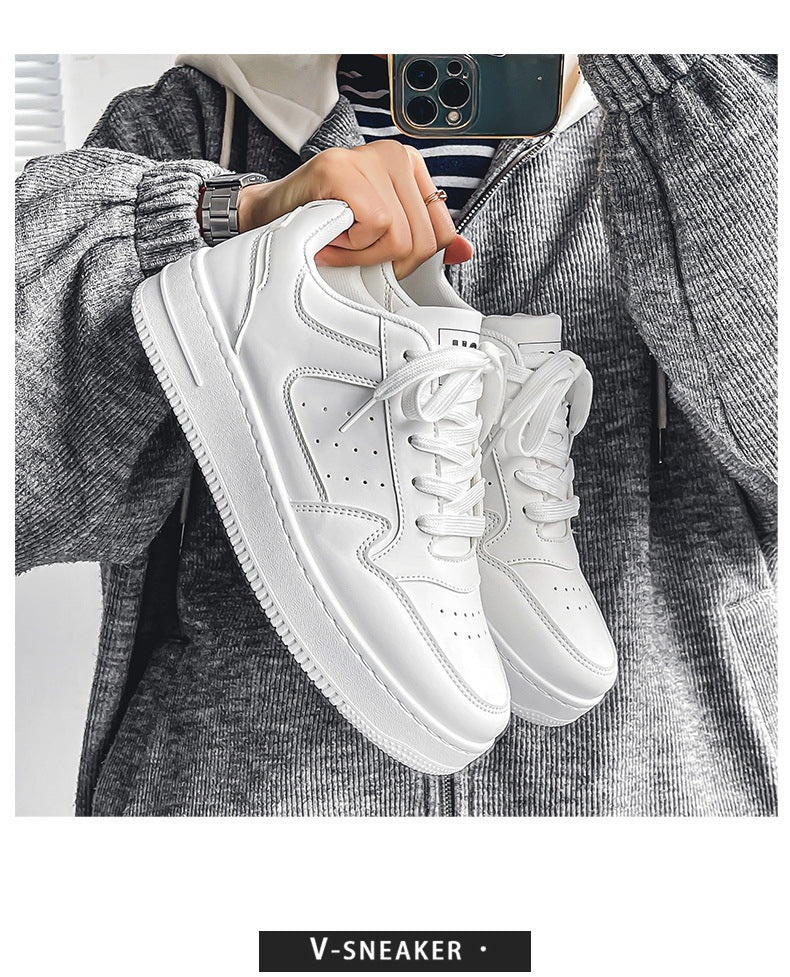 Zapatos Blancos de Plataforma de Cuero Transpirables para Adolescentes a la Moda que Combinan con Todo