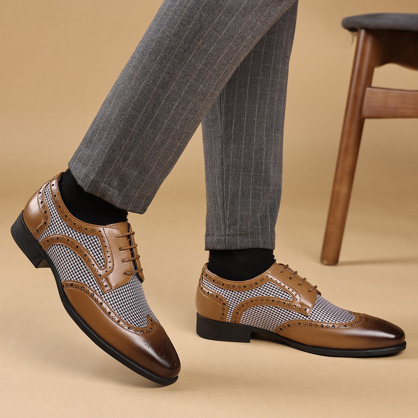 Zapatos de imitación pata de gallo para hombre, zapatos casuales de cuero