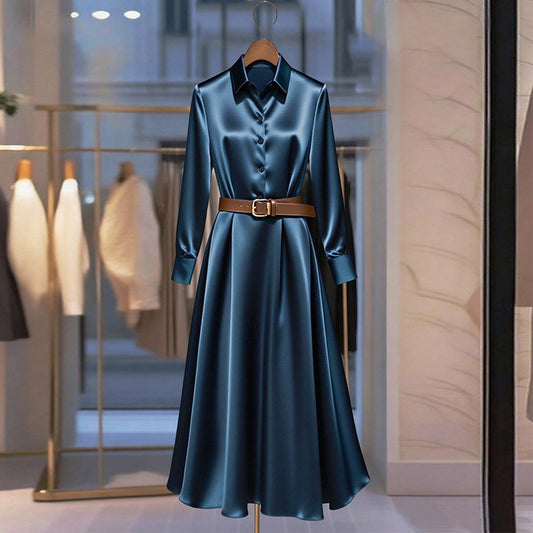 Temperament Long-sleeved Dress Autumn Solid Color A-line Skirt
