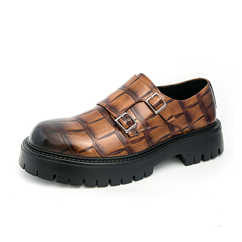Zapatos de cuero mocasines sin cordones de suela gruesa con hebilla de herradura para hombre