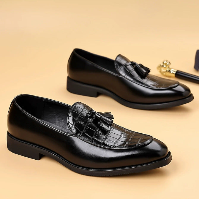 Zapatos de cuero sin cordones estilo británico, de vestir-casual, con punta en punta para hombre
