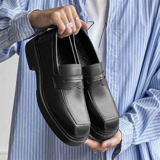Zapatos de cuero de estilo británico con suela gruesa estilo Hong Kong, zapatos de una sola capa para primavera y otoño