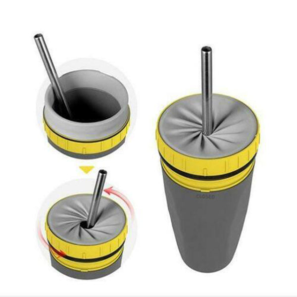 Taza de viaje sin tapa Twist Cup, taza portátil, vaso de doble aislamiento, botella de agua con pajita para niños y adultos
