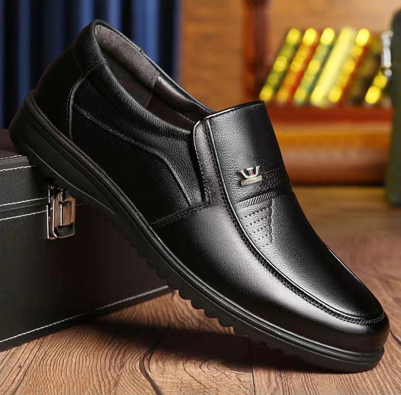 Zapatos casuales de cuero para hombre, sin cordones, suela blanda, cuero suave