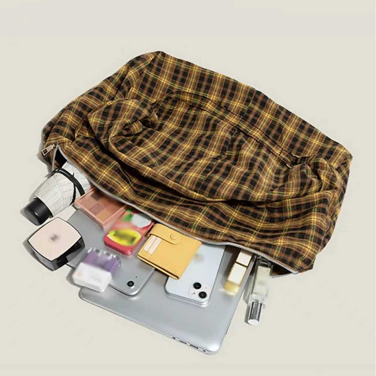 Bolso de hombro/cruzado de tartán de gran capacidad para mujer