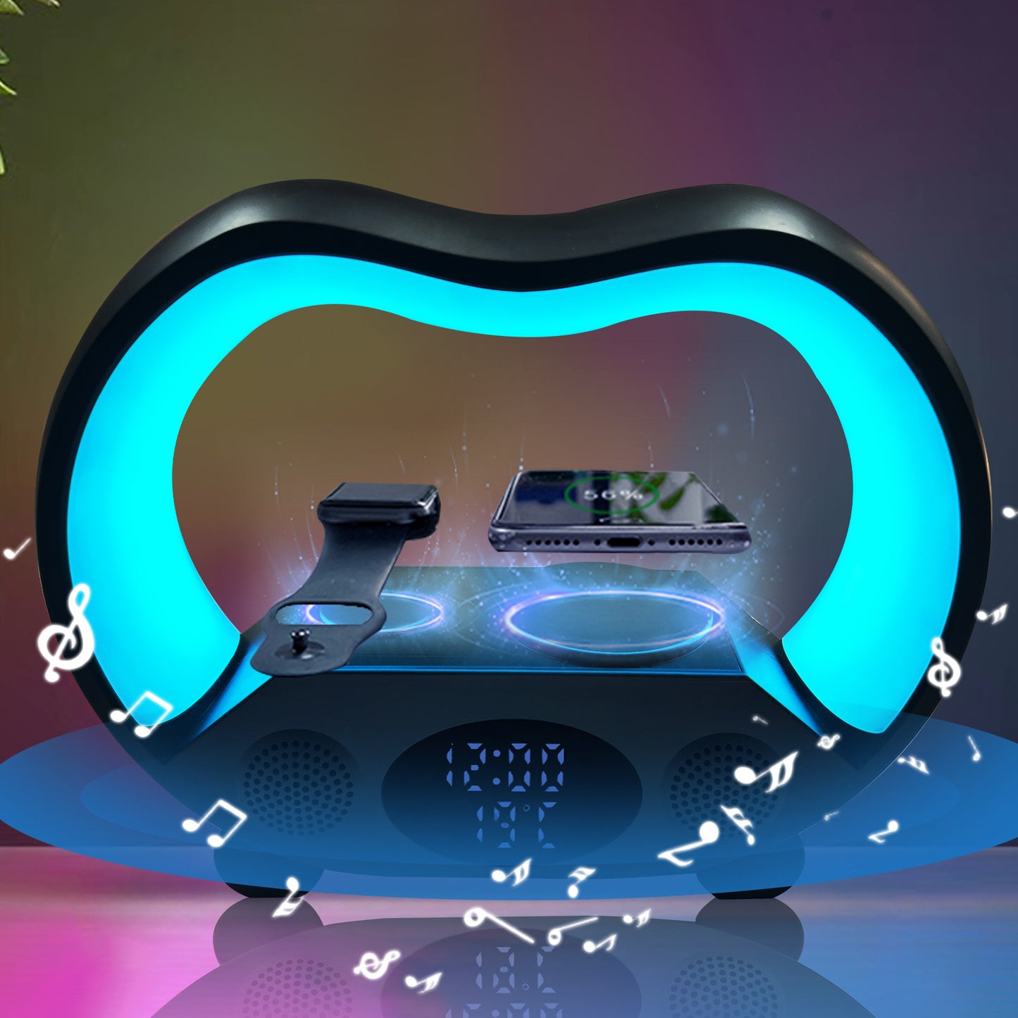 Nueva Lámpara de Mesa LED Inteligente con Ambiente de 6 Funciones en 1, Control Remoto Inteligente Compatible con Bluetooth, Cargador Inalámbrico Multifunción, Luz Nocturna y Altavoz Compatible con Bluetooth