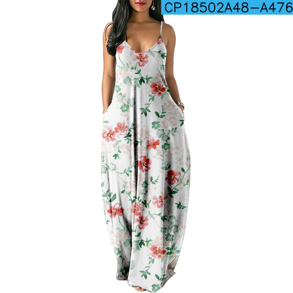 Women's Fashionable Printed Sleeveless Pocket Dress