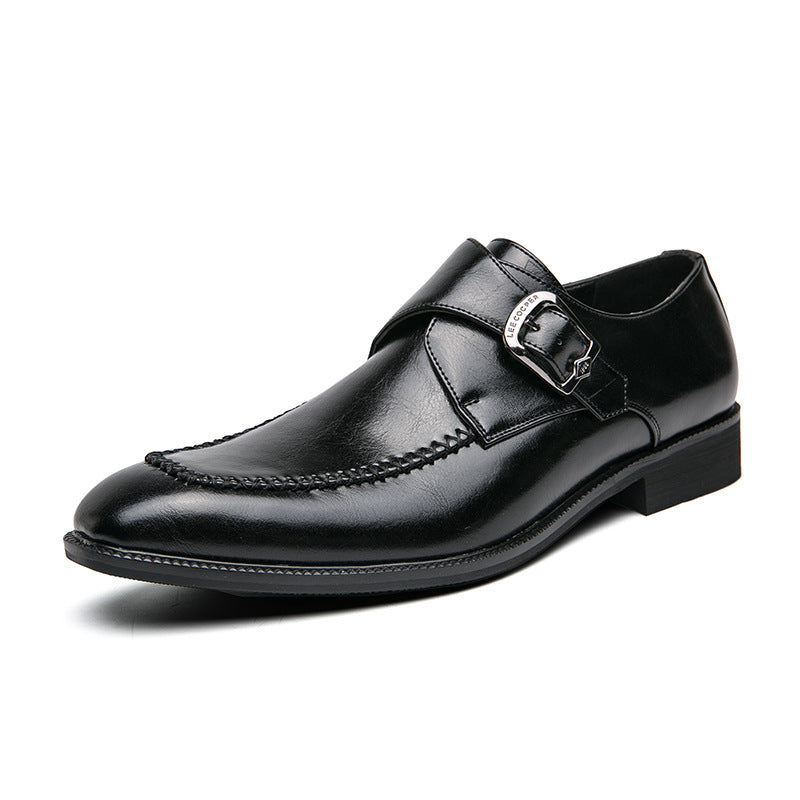 Spring And Autumn Fashion Square Buckle Low-cut Dress Leather Shoes