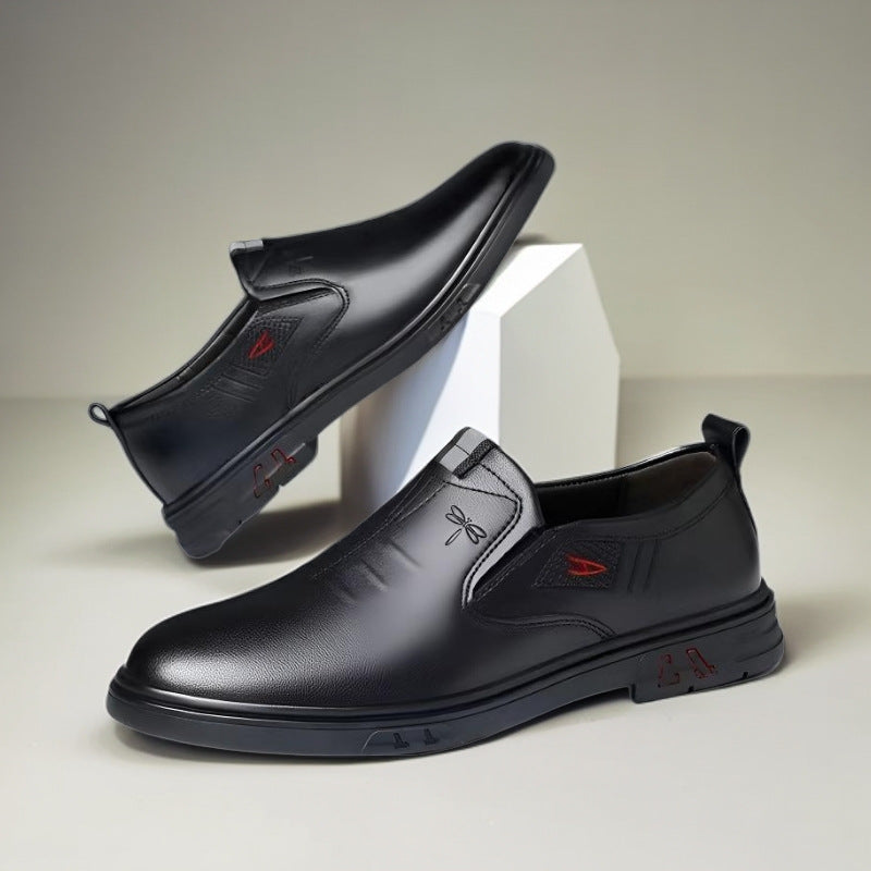 Zapatos casuales de cuero para hombre, sin cordones, suela blanda, cuero suave