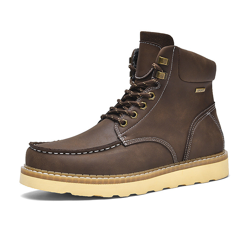 Botas de trabajo de piel auténtica de caña alta, estilo casual británico, para hombre
