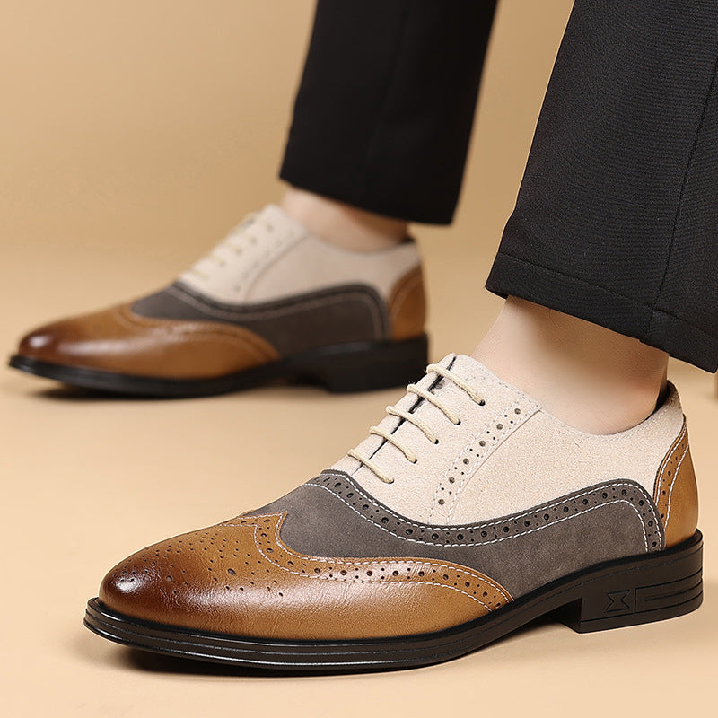 Zapatos casuales de cuero con punta estilo brogue para hombre de talla grande