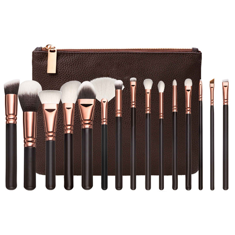 15 brochas de maquillaje con estuche, kit de brochas de maquillaje multifunción oro rosa