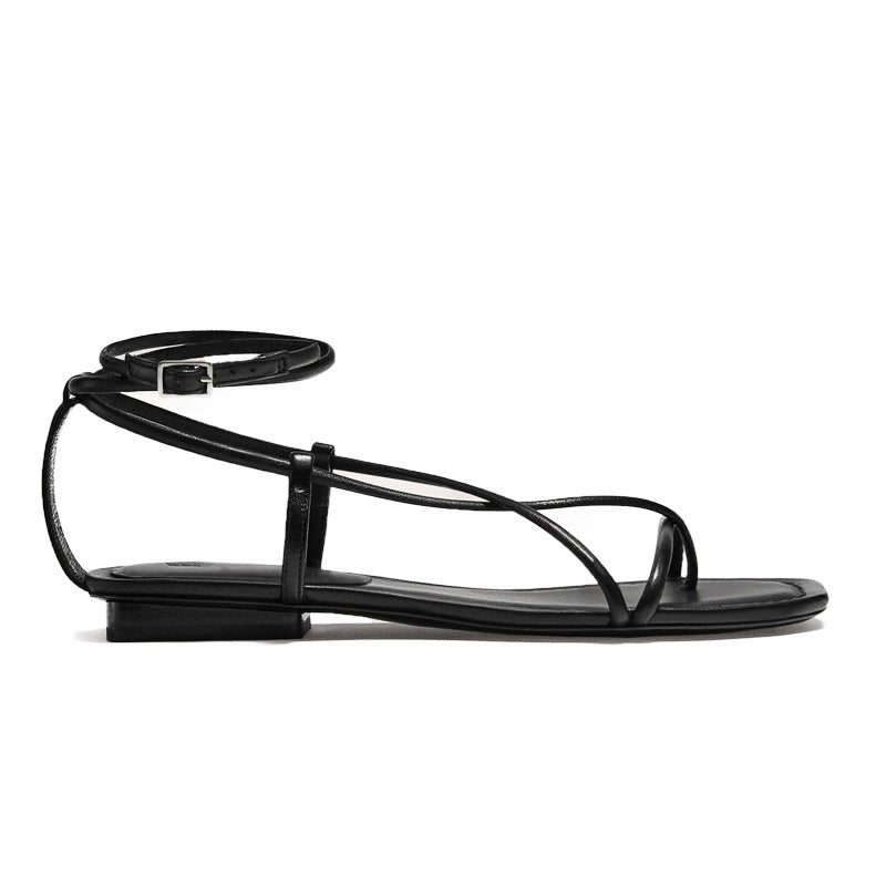 Multi-strap Flat Cowhide Sandals Lace-up Fashion Sandals Women's Shoes