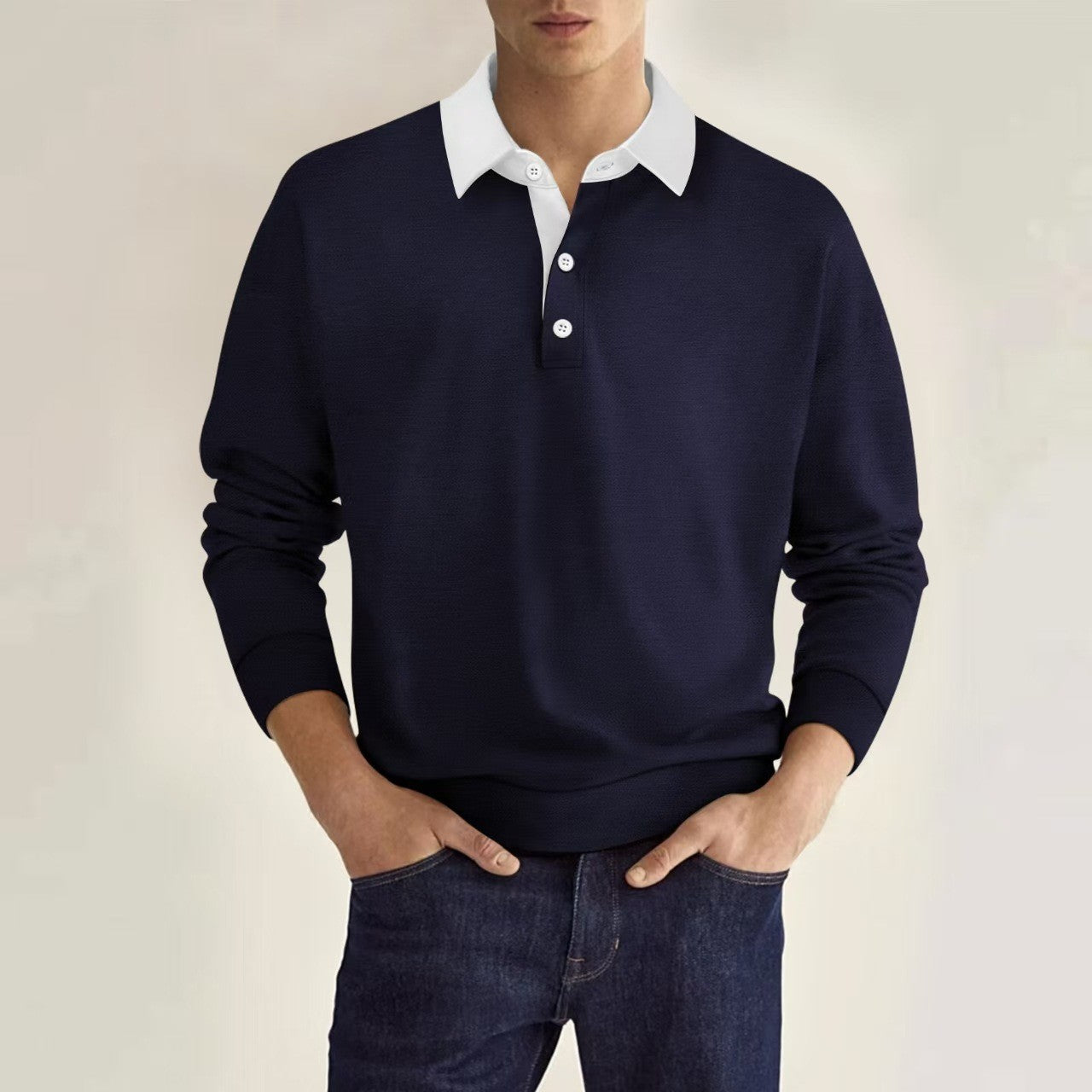 Camiseta de manga larga versátil para hombre en color liso