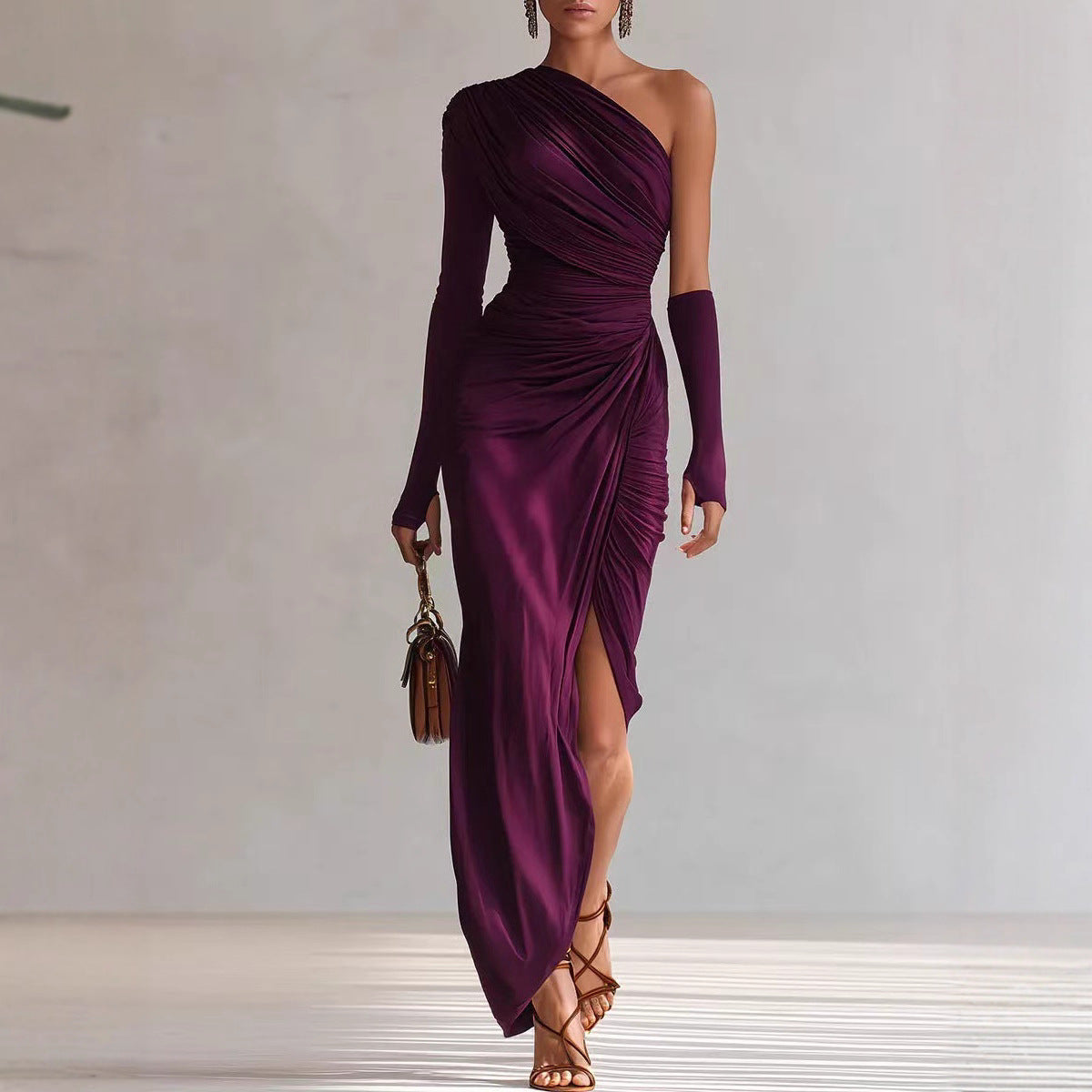 Vestido de mujer elegante francés de manga larga texturizado