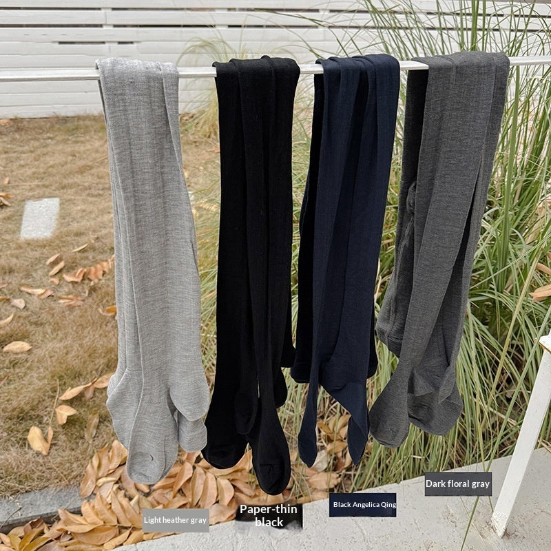 Silk-blend Ribbed Tights High-density Slimming Ultra-thin Light Gray Highly Elastic Snag-resistant Base Socks