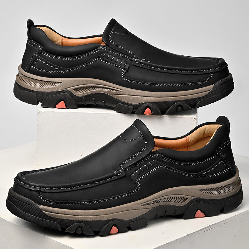 Zapatos de cuero casuales sin cordones ligeros de talla grande para hombre