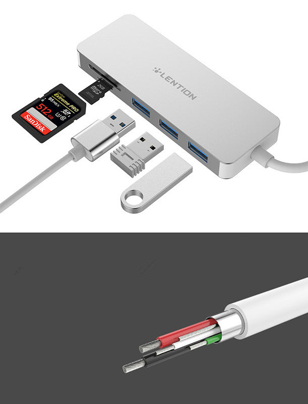 Lector de tarjetas multifunción USB 3.0 con concentrador