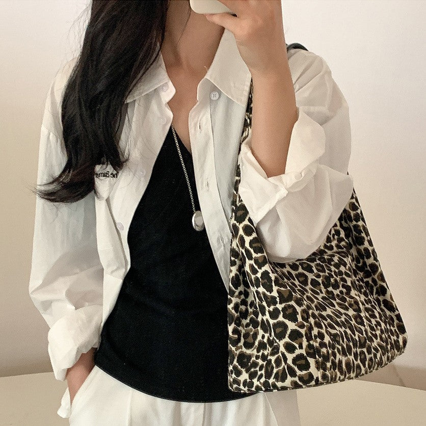 Bolso de mano con diseño de leopardo de alta gama, bolso de hombro informal de gran capacidad