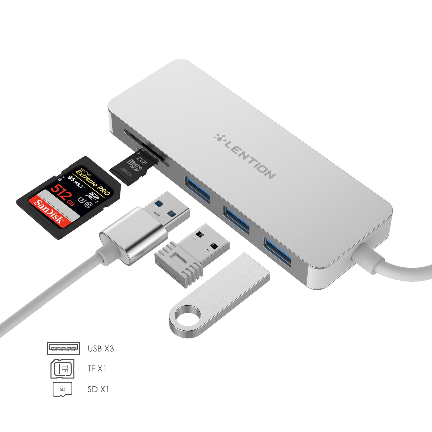 Lector de tarjetas multifunción USB 3.0 con concentrador
