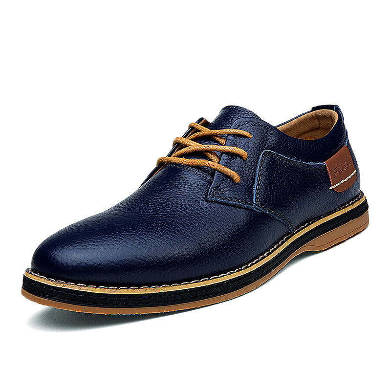 Zapatos de Cuero Casuales de Corte Bajo con Cordones y Detalles Cosidos a Mano