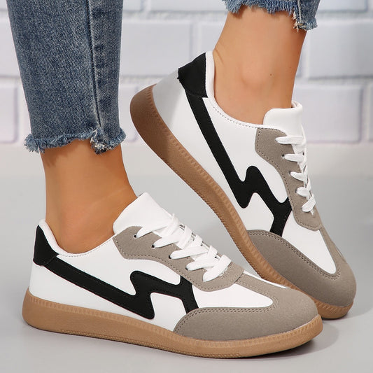 Zapatos de tabla deportivos con cordones, planos e informales para estudiantes, de moda para mujer