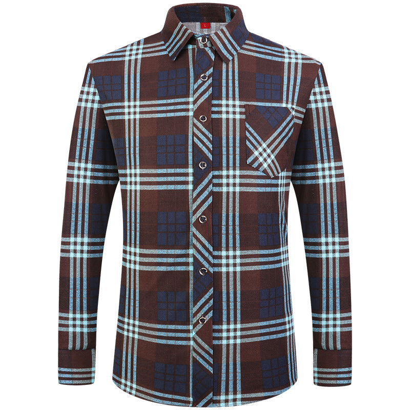 Men's Business Commute Plaid Long-Sleeve Shirt
