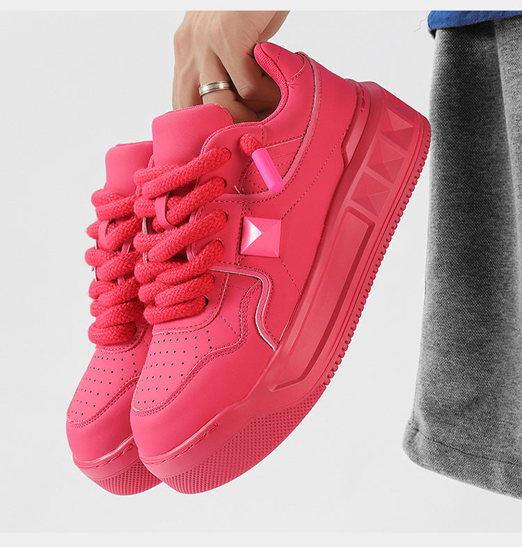 Zapatos blancos pequeños de suela gruesa con alzas, deportivos para hombre