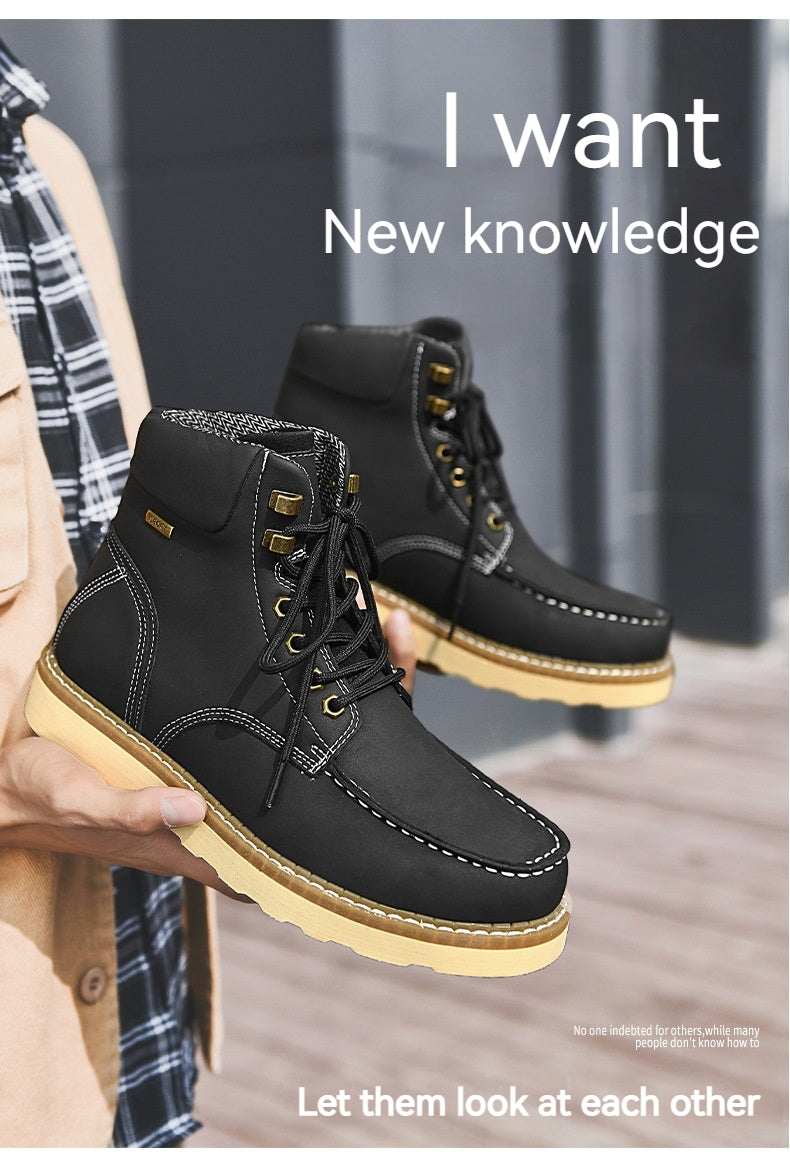 Botas de trabajo de piel auténtica de caña alta, estilo casual británico, para hombre