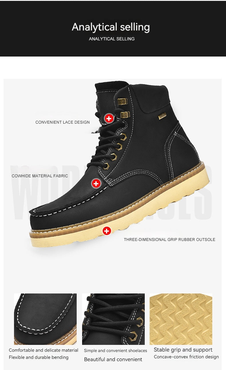 Botas de trabajo de piel auténtica de caña alta, estilo casual británico, para hombre