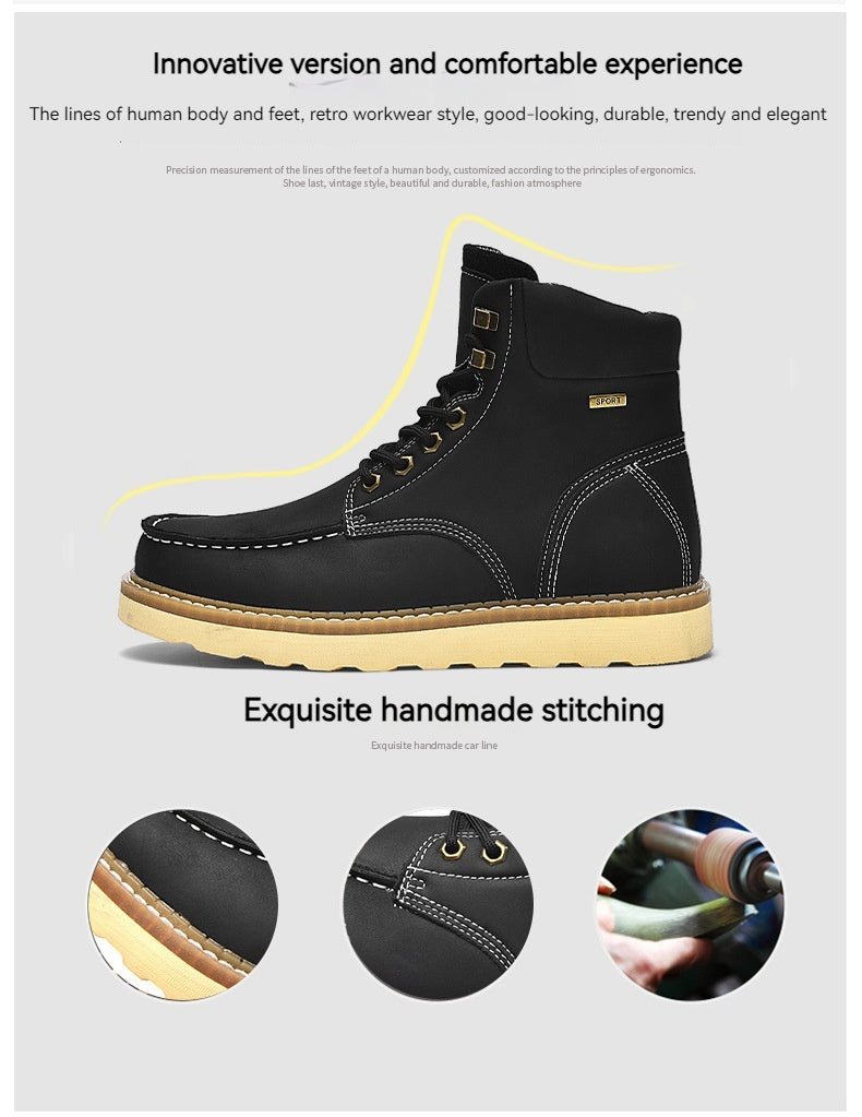 Botas de trabajo de piel auténtica de caña alta, estilo casual británico, para hombre