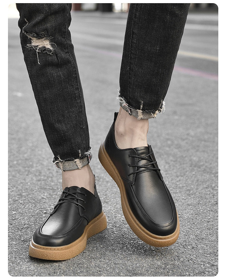 Zapatos Bajos Casuales de Cuero de Primera Capa para Hombre con Suela de Cuero y Punta Redonda Blancos