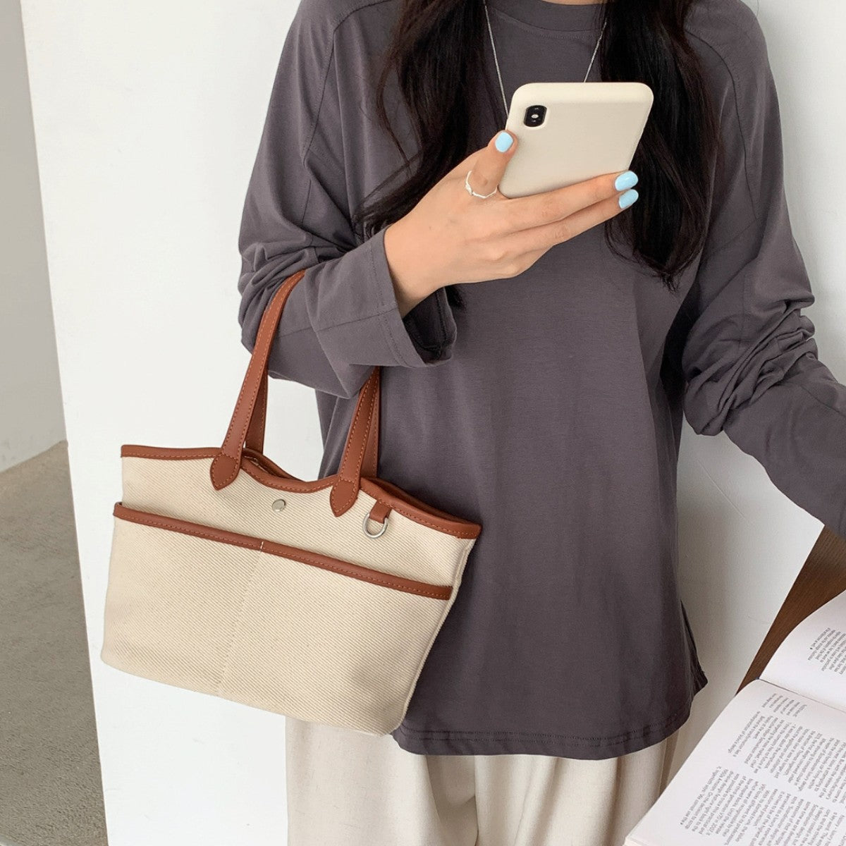 Bolso de lona estilo coreano, espacioso, elegante, para el trabajo