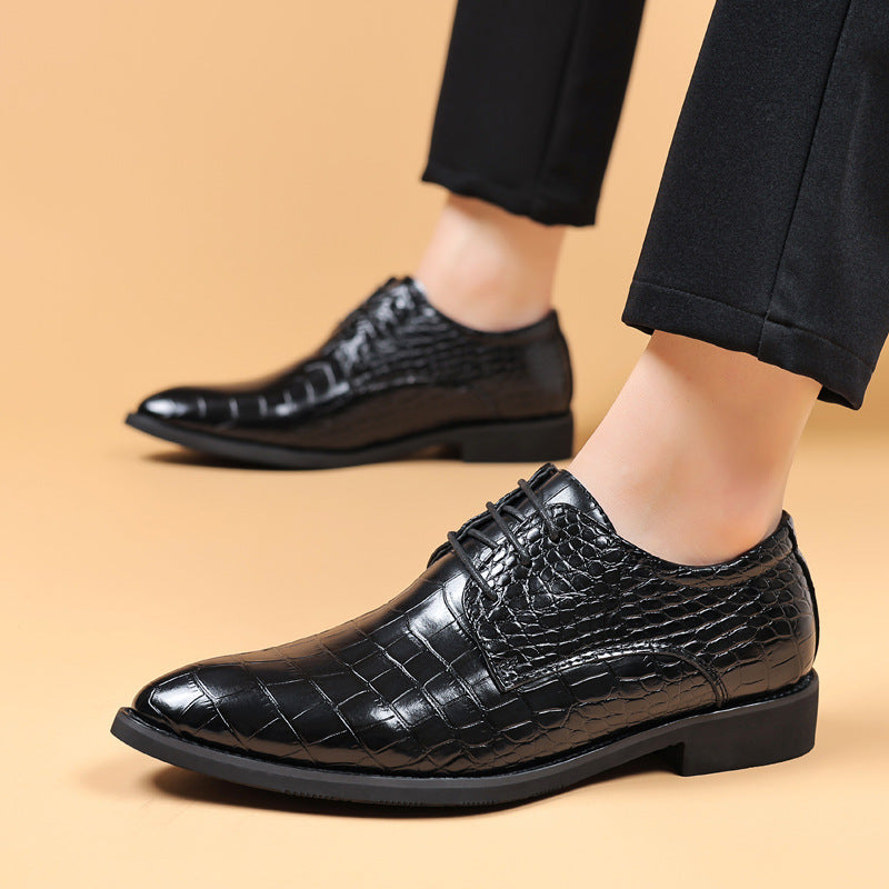 Zapatos de cuero británicos con textura de pez para hombre, estilo casual de negocios