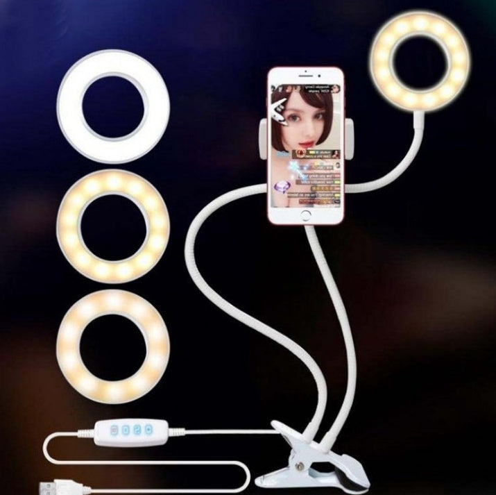 Anillo de luz LED para selfies para transmisión en vivo, luz de maquillaje ajustable con soporte de 8 cm