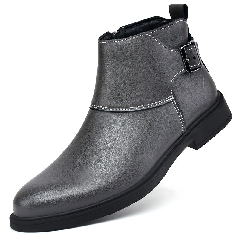 Botines de cuero estilo británico con cremallera y caña alta