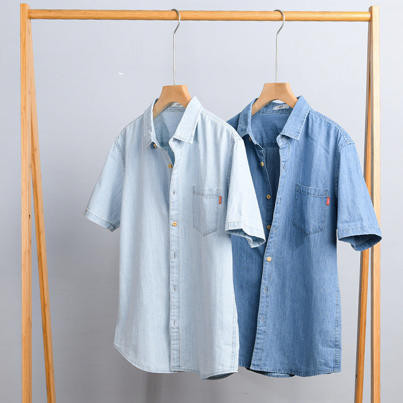 Summer Men's Cotton Short-Sleeve Denim Shirt