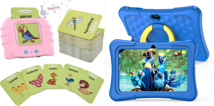 Tableta educativa para niños de 7 pulgadas con funda protectora de silicona y soporte con asa giratoria de 360 grados